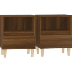 vidaXL - Nachtkastjes met houten poten - Bruin eiken - 40x35x50 cm - Set van 2