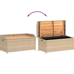 vidaXL - Opbergbankje bruin - Poly rattan en acaciahout - 100x50x52 cm