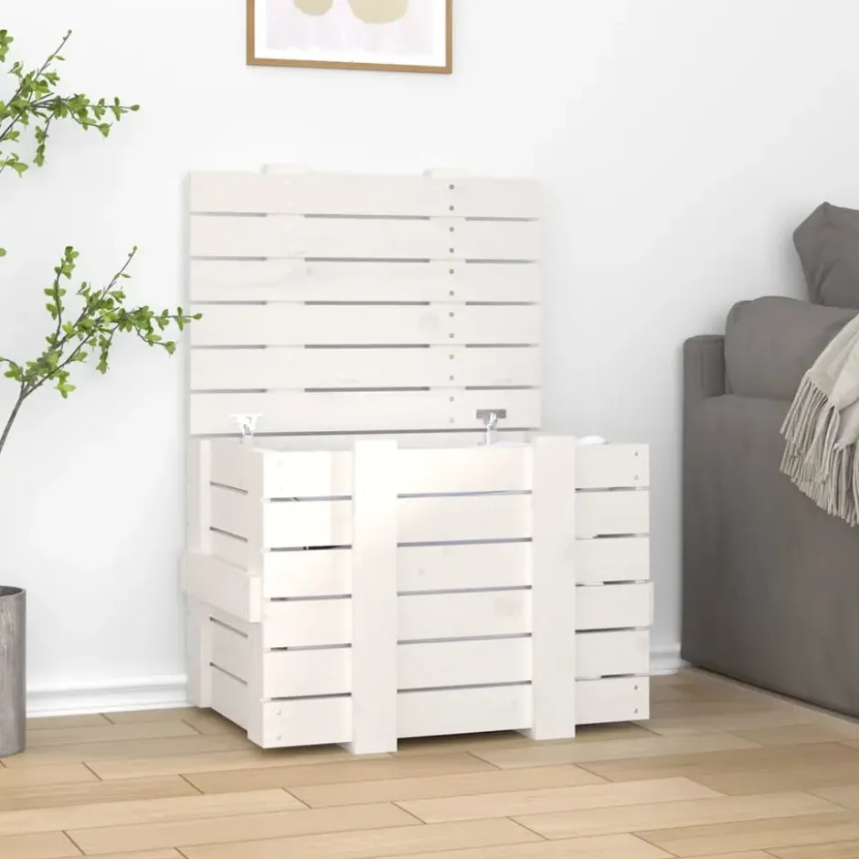 vidaXL - Opbergbox - Wit - Grenenhout - 58 x 40.5 x 42 cm
