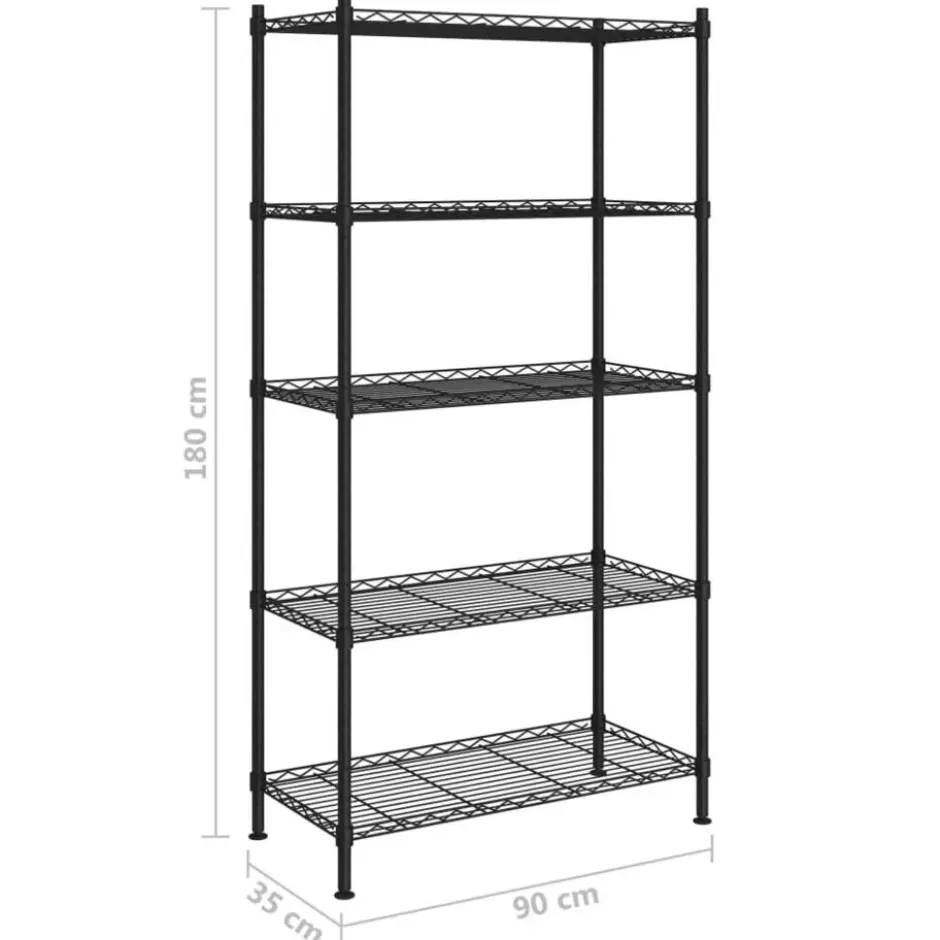 vidaXL - Opbergrek 5-laags 250 kg 90x35x180 cm zwart opslagrek opbergeenheid