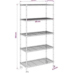 vidaXL - Opbergrek 5-laags met wielen 250 kg 75x35x155 cm chroomkleurig