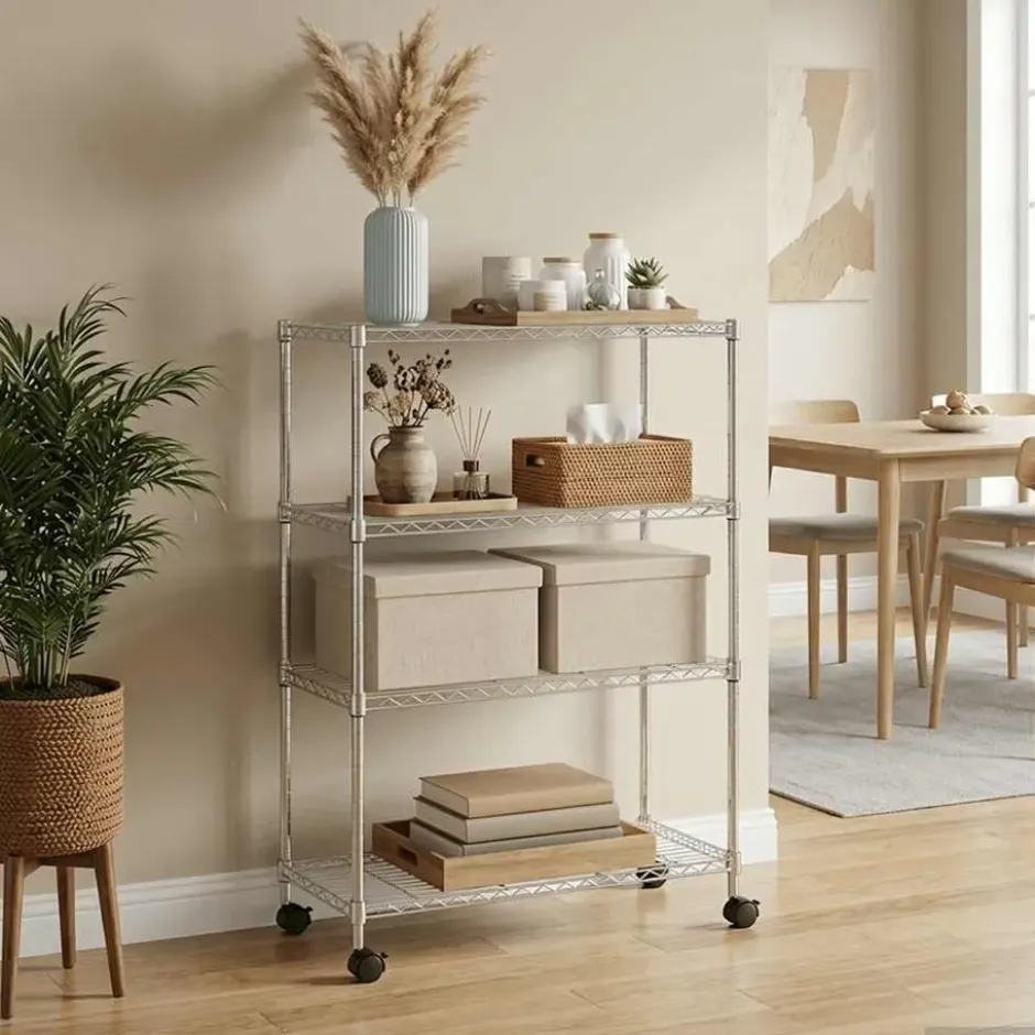 vidaXL - Opbergrek 4-laags met wielen 200 kg 90x35x142 cm zwart