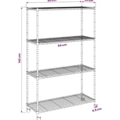 vidaXL - Opbergrek 4-laags met wielen 200 kg 90x35x142 cm zwart