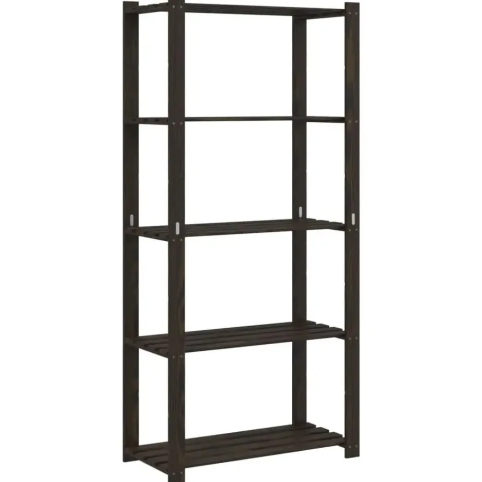 vidaXL - Opbergrek 5-laags 80x38x170 cm massief grenenhout zwart opbergmeubel