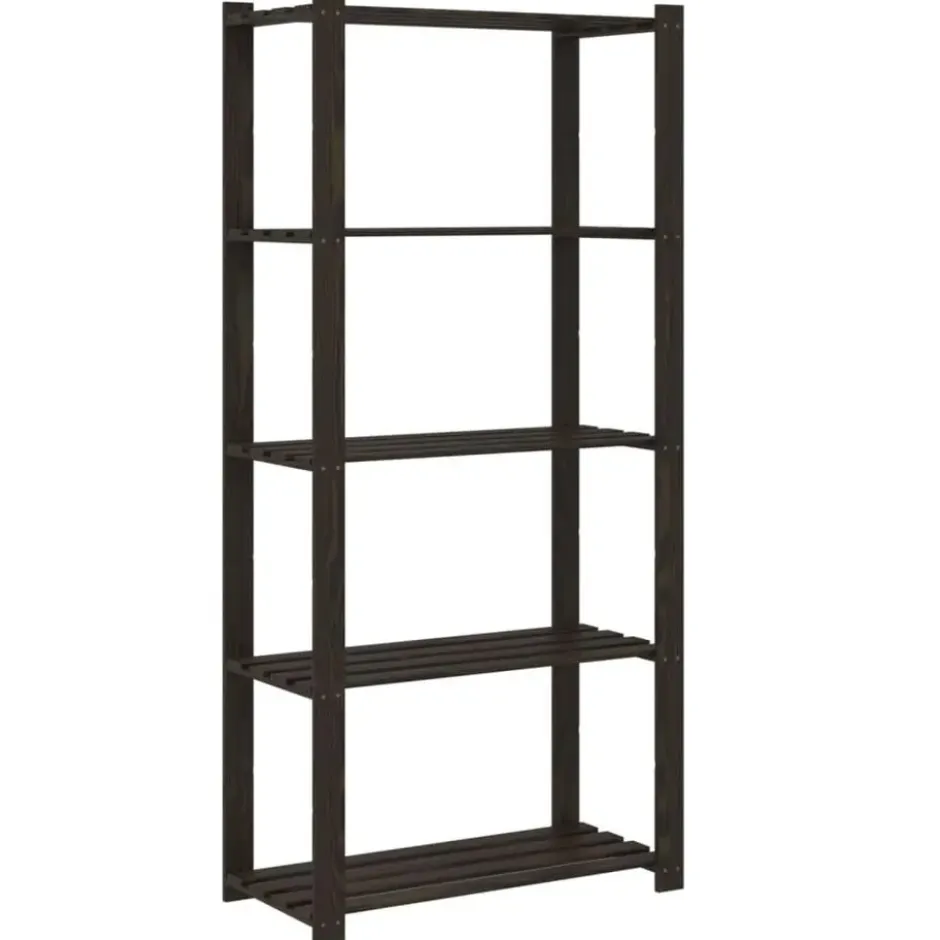 vidaXL - Opbergrek 5-laags 80x38x170 cm massief grenenhout zwart opbergmeubel