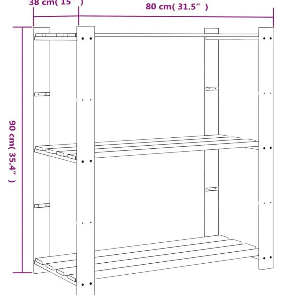 vidaXL - Opbergrek 3-laags 80x38x90 cm massief grenenhout zwart opbergmeubel
