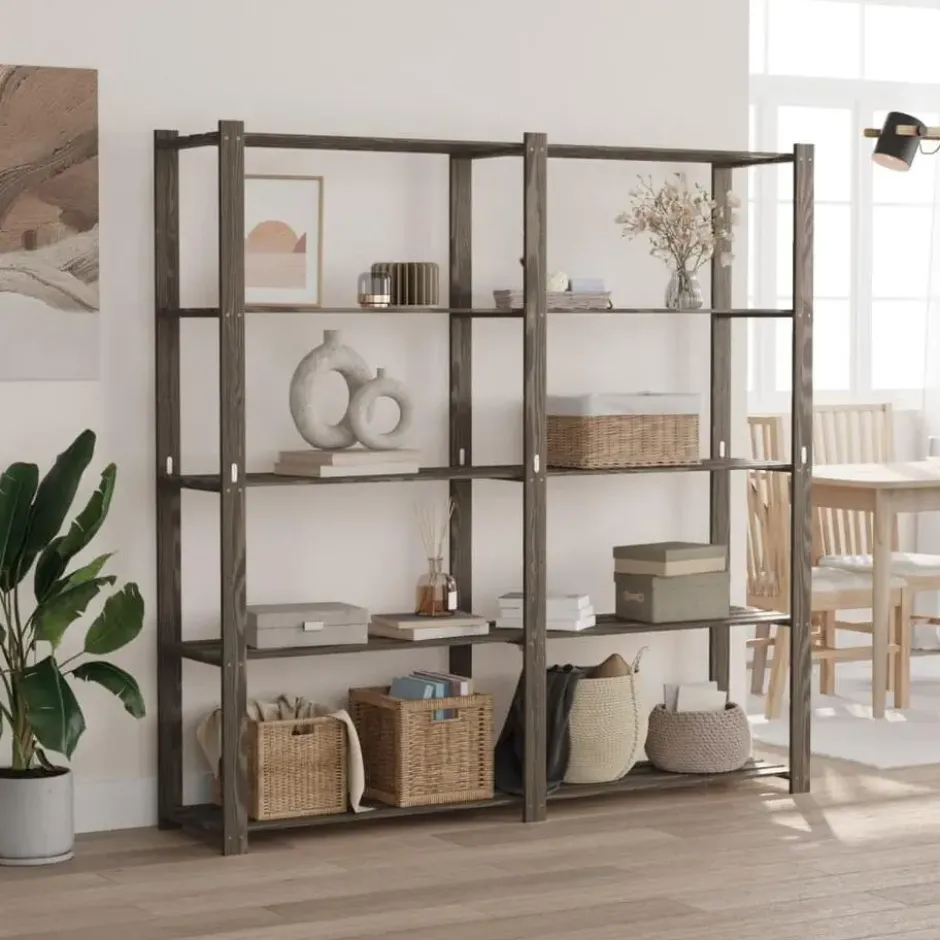 vidaXL - Opbergrek 5-laags 170x38x170 cm massief grenenhout grijs opbergmeubel