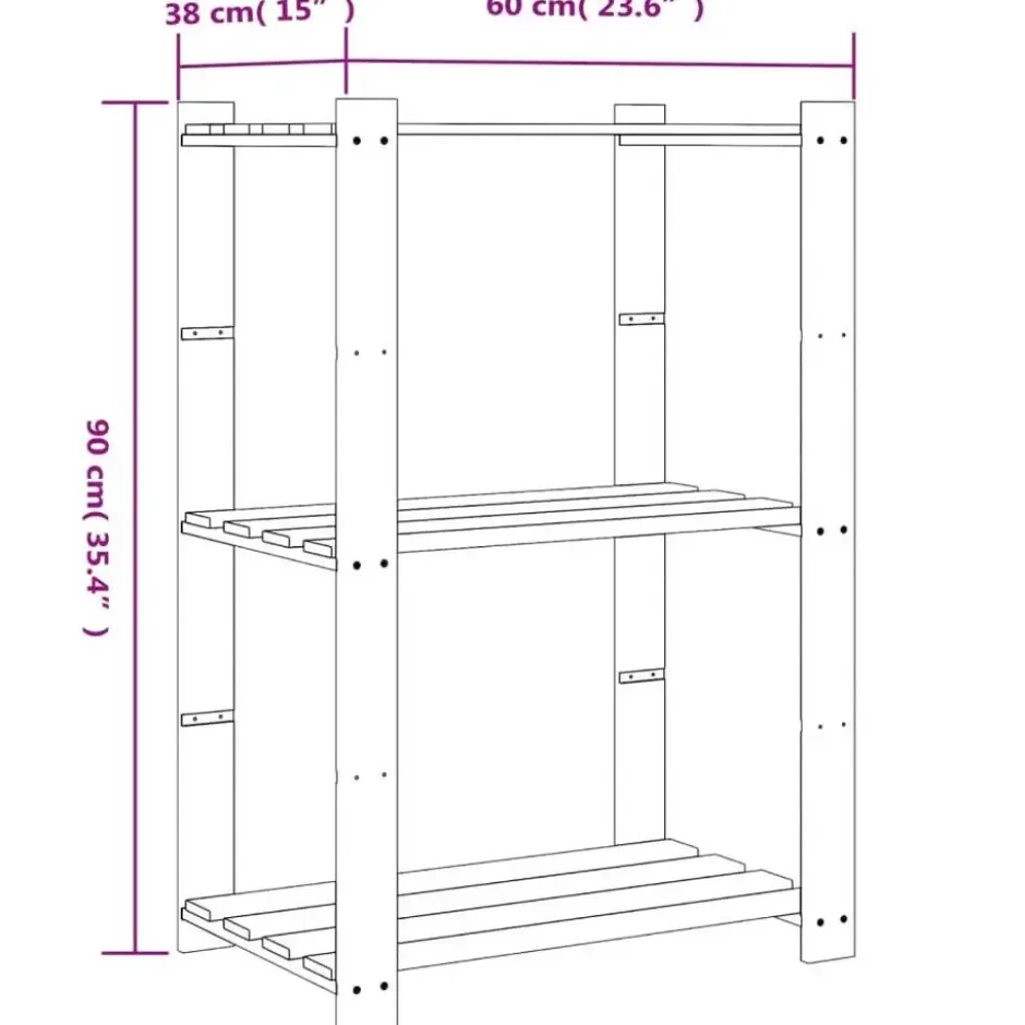 vidaXL - Opbergrek 3-laags 60x38x90 cm massief grenenhout zwart opbergmeubel