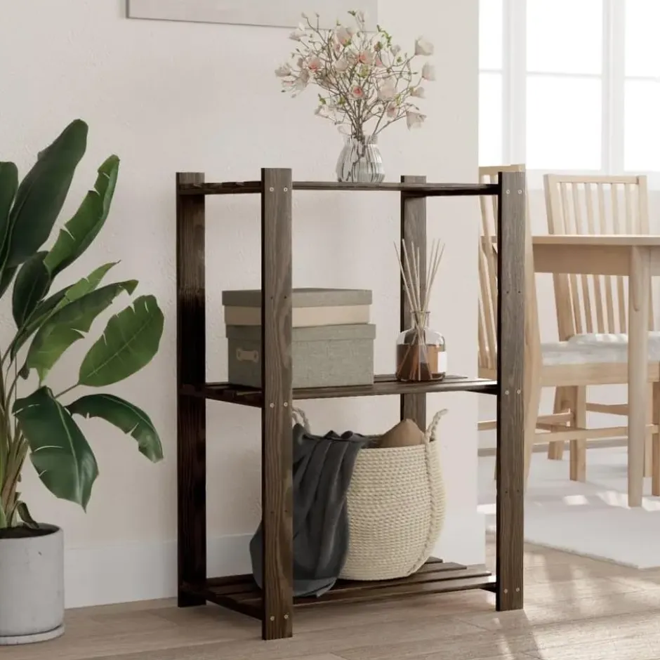 vidaXL - Opbergrek 3-laags 60x38x90 cm massief grenenhout zwart opbergmeubel