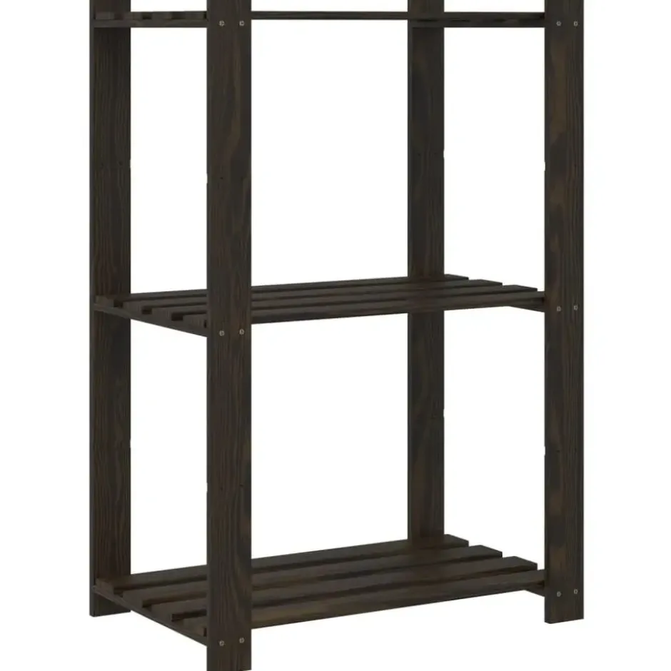 vidaXL - Opbergrek 3-laags 60x38x90 cm massief grenenhout zwart opbergmeubel