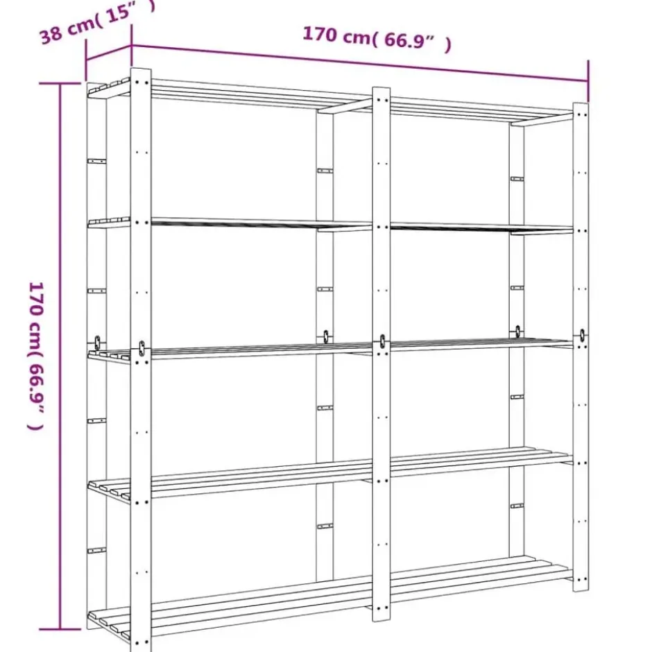 vidaXL - Opbergrek 5-laags 170x38x170 cm massief grenenhout bruin opbergmeubel