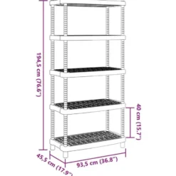 vidaXL - Opbergrek 5-laags 93,5x45,5x194,5 cm polypropeen zwart keukenrek