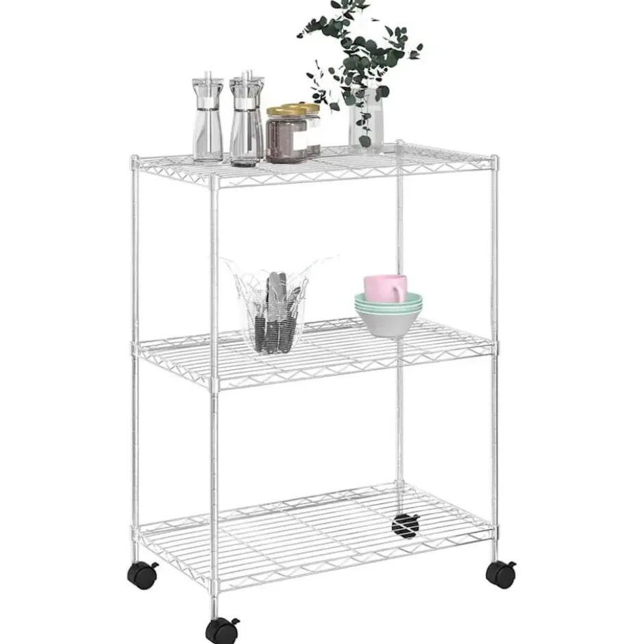 vidaXL - Opbergrek met wielen 3-laags 150 kg 60x35x81 cm chroomkleurig