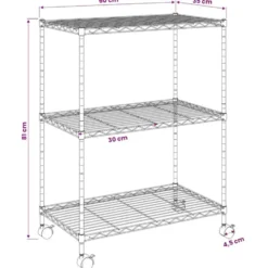 vidaXL - Opbergrek met wielen 3-laags 150 kg 60x35x81 cm chroomkleurig