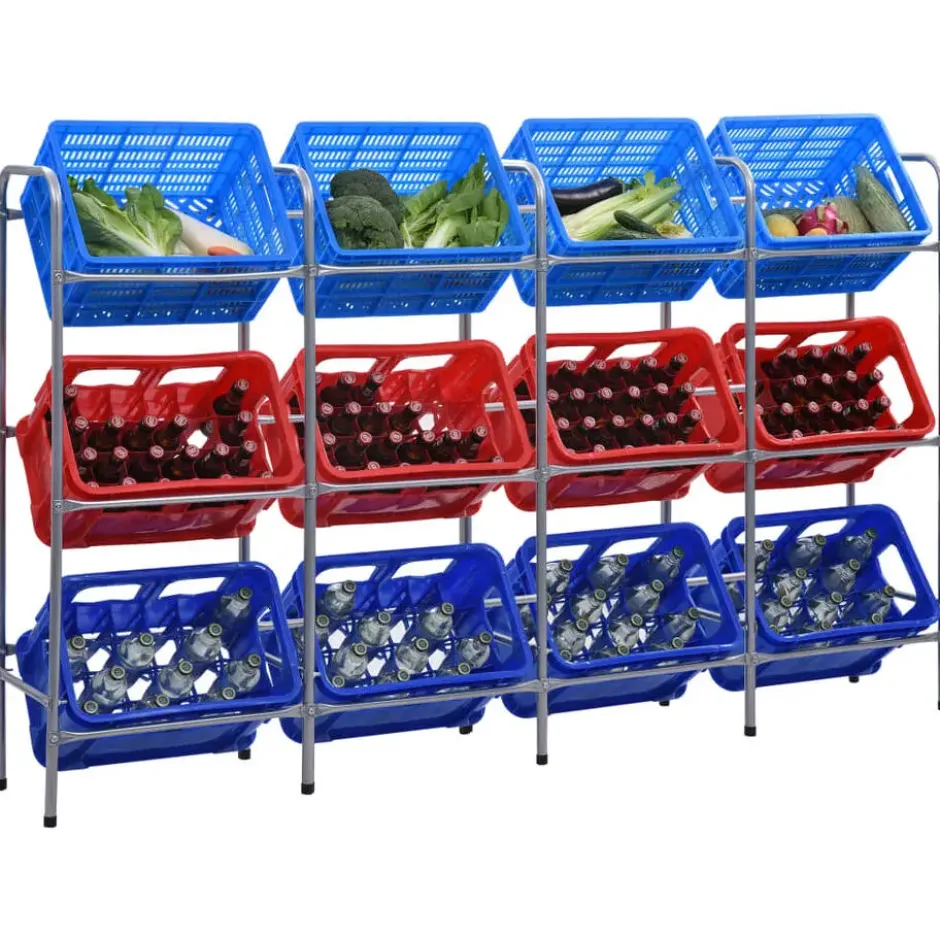 vidaXL - Opbergrek voor 12 kratten 190x33x116 cm staal zilverkleurig