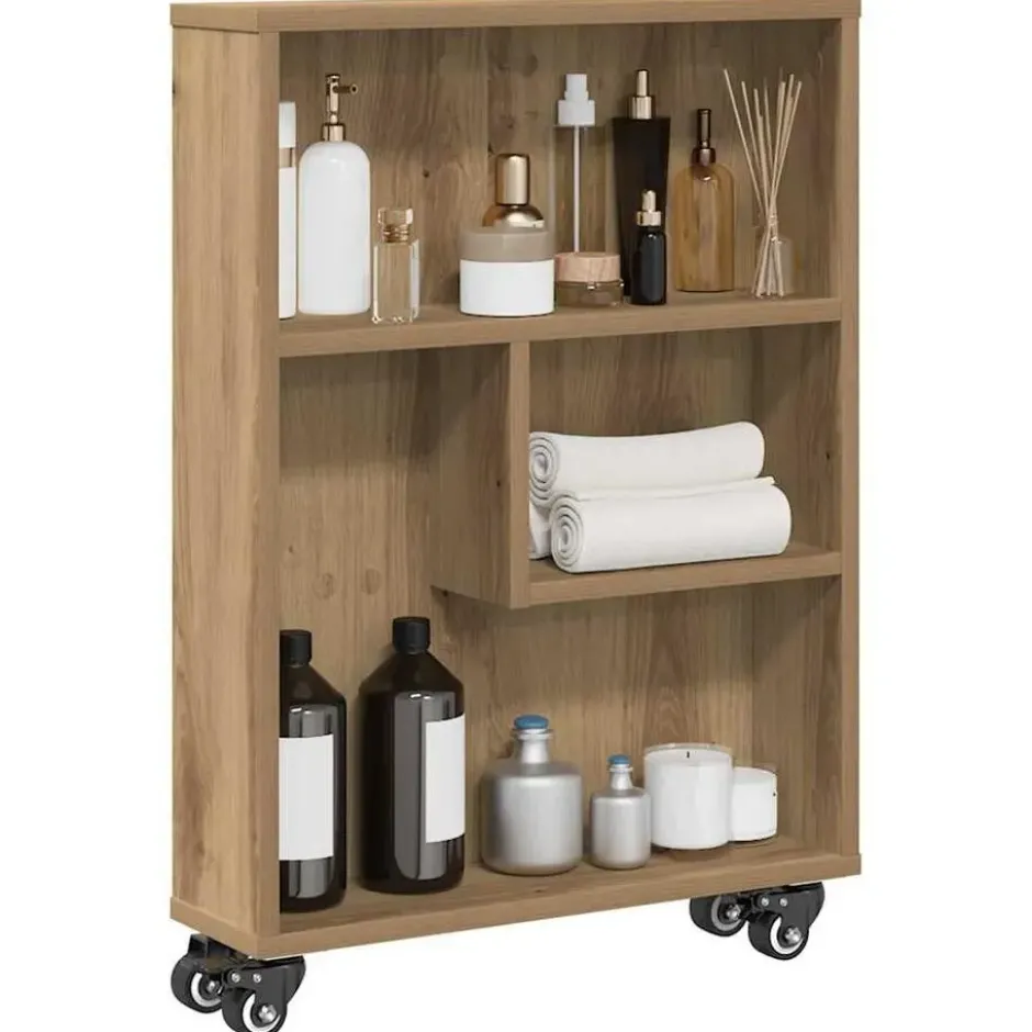 vidaXL - Opbergtrolley smal - Artisanaal eiken - Bewerkt hout - 48x13x68 cm