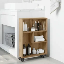 vidaXL - Opbergtrolley smal - Artisanaal eiken - Bewerkt hout - 48x13x68 cm