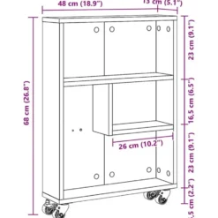 vidaXL - Opbergtrolley smal - Artisanaal eiken - Bewerkt hout - 48x13x68 cm