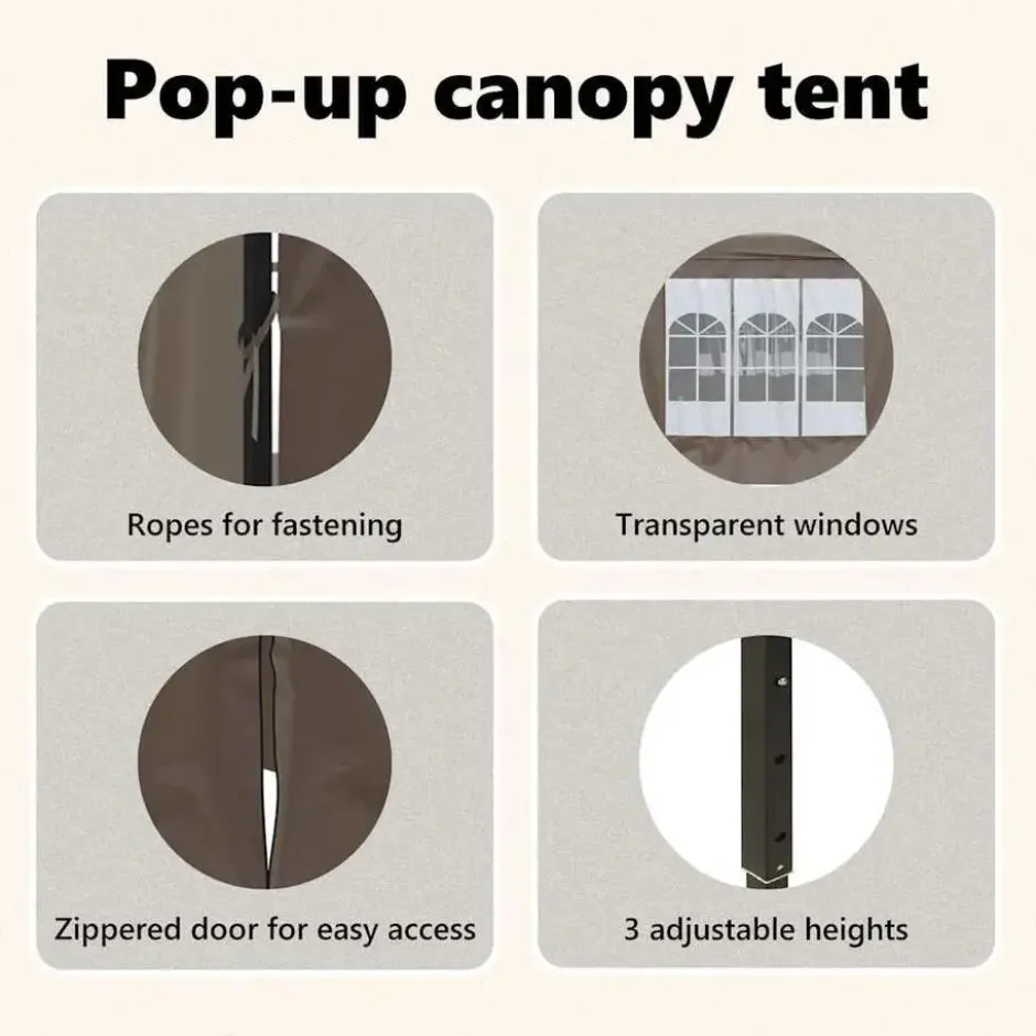 vidaXL - Partytent inklapbaar met zijwanden - 3x6 m taupe