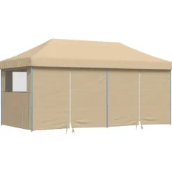 vidaXL - Partytent inklapbaar pop-up met 4 zijwanden - beige partytent feesttent