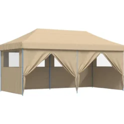 vidaXL - Partytent inklapbaar pop-up met 4 zijwanden - beige partytent feesttent