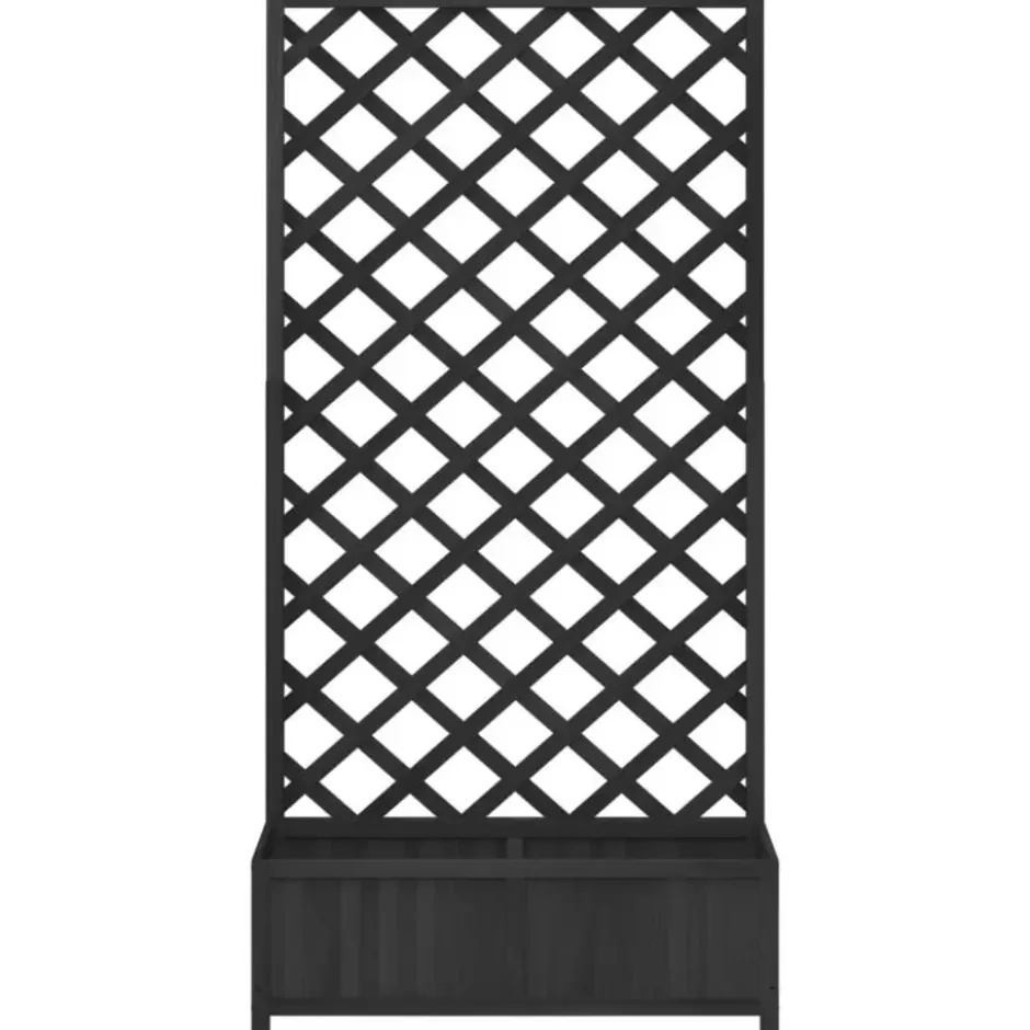 vidaXL - Plantenbak met latwerk massief vurenhout 90x35x180 cm zwart