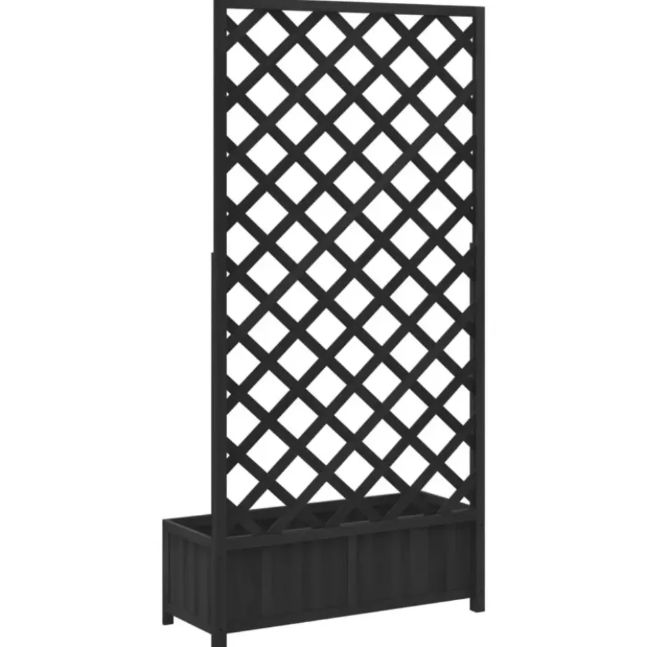 vidaXL - Plantenbak met latwerk massief vurenhout 90x35x180 cm zwart
