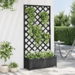 vidaXL - Plantenbak met latwerk massief vurenhout 90x35x180 cm zwart