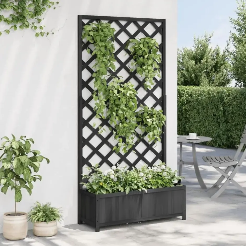 vidaXL - Plantenbak met latwerk massief vurenhout 90x35x180 cm zwart