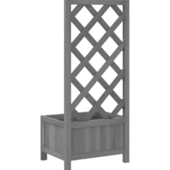 vidaXL - Plantenbak met latwerk massief vurenhout grijs bloempot buitenpot