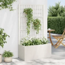 vidaXL - Plantenbak met latwerk 80x36x140 cm polypropeen wit