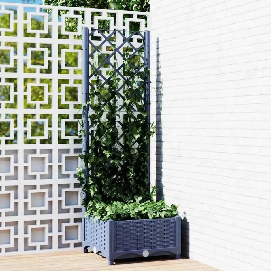 vidaXL - Plantenbak met trellis blauwgrijs 40x40x121,5 cm PP
