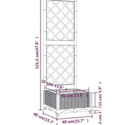 vidaXL - Plantenbak met trellis blauwgrijs 40x40x121,5 cm PP