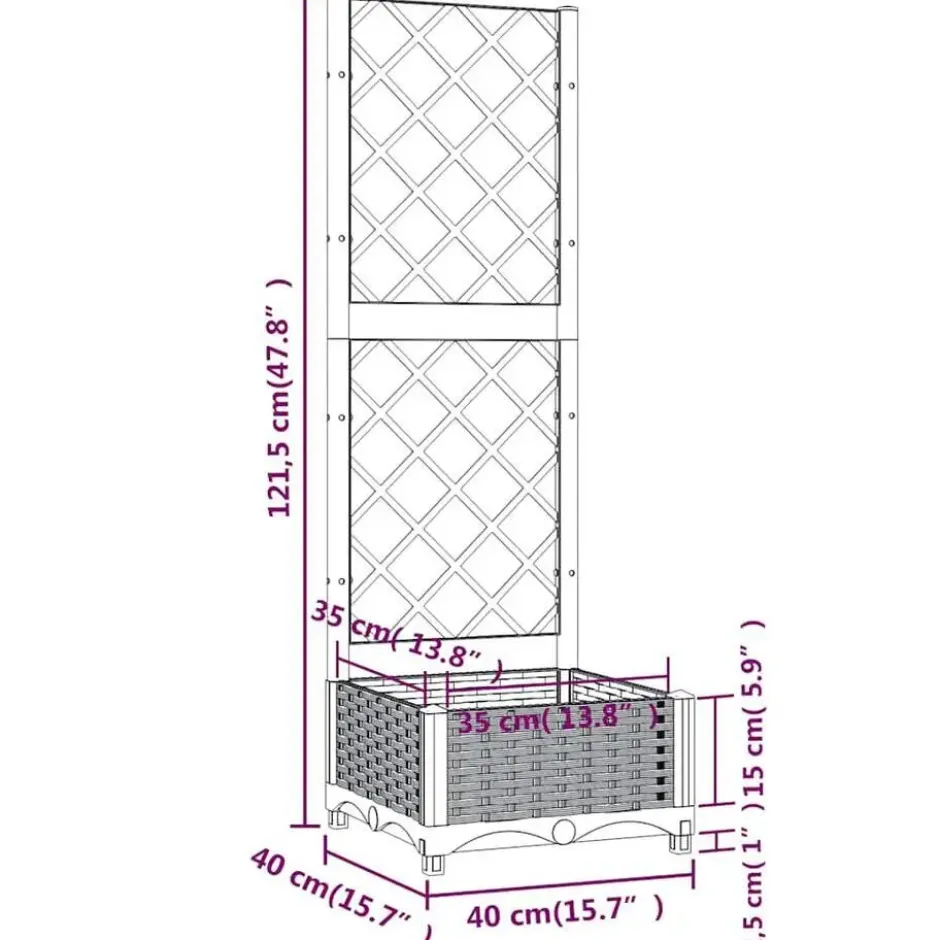 vidaXL - Plantenbak met trellis blauwgrijs 40x40x121,5 cm PP