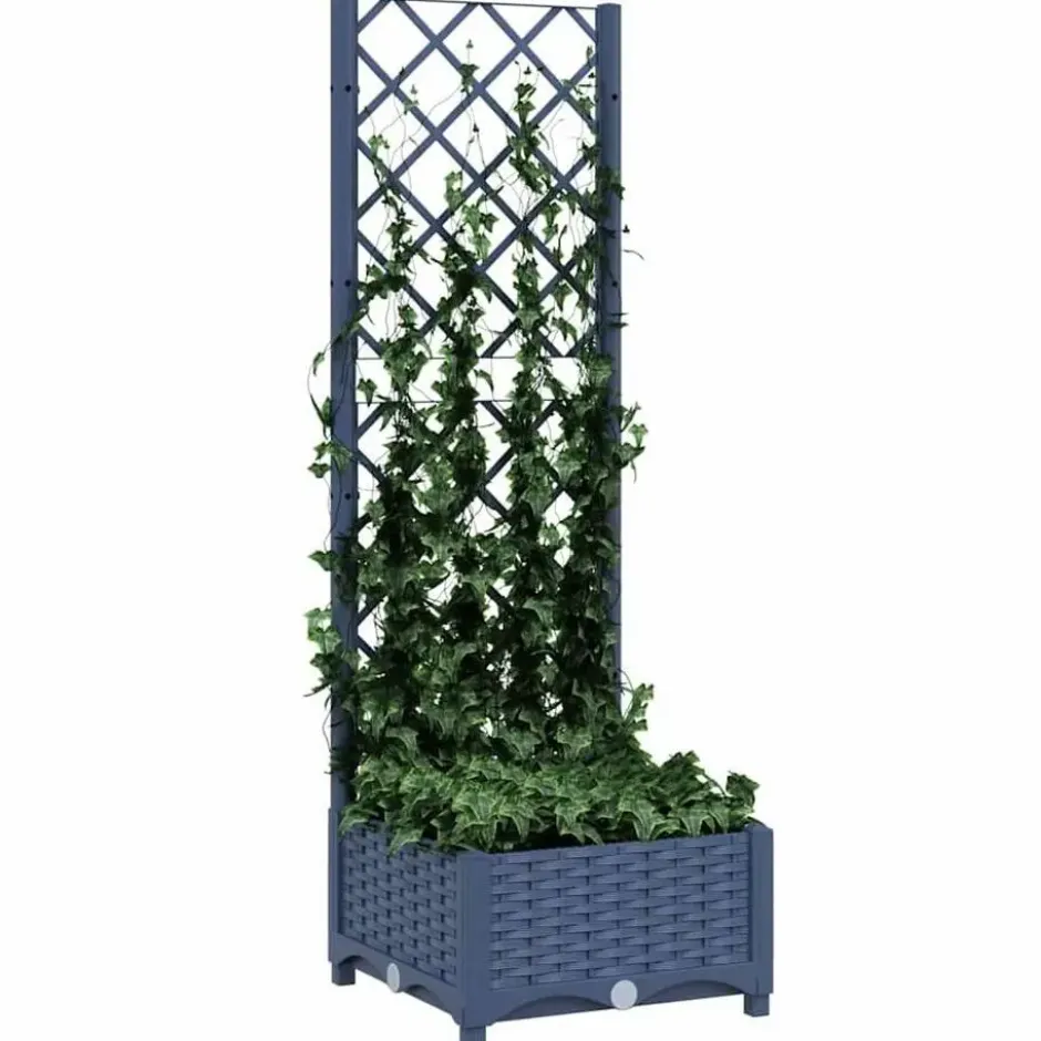 vidaXL - Plantenbak met trellis blauwgrijs 40x40x121,5 cm PP