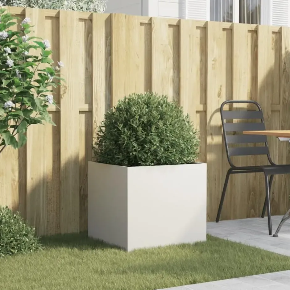 vidaXL - Plantenbak 49x47x46 cm koudgewalst staal wit verhoogde plantenbak