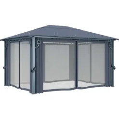 VIDAXL Prieel met gordijn 400x300 cm aluminium antraciet