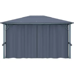 VIDAXL Prieel met gordijn 400x300 cm aluminium antraciet