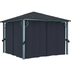 VIDAXL Prieel met gordijn 300x300 cm aluminium antraciet