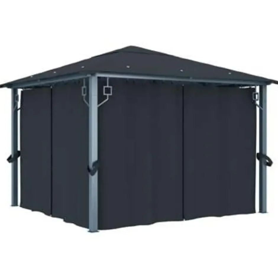 VIDAXL Prieel met gordijn 300x300 cm aluminium antraciet
