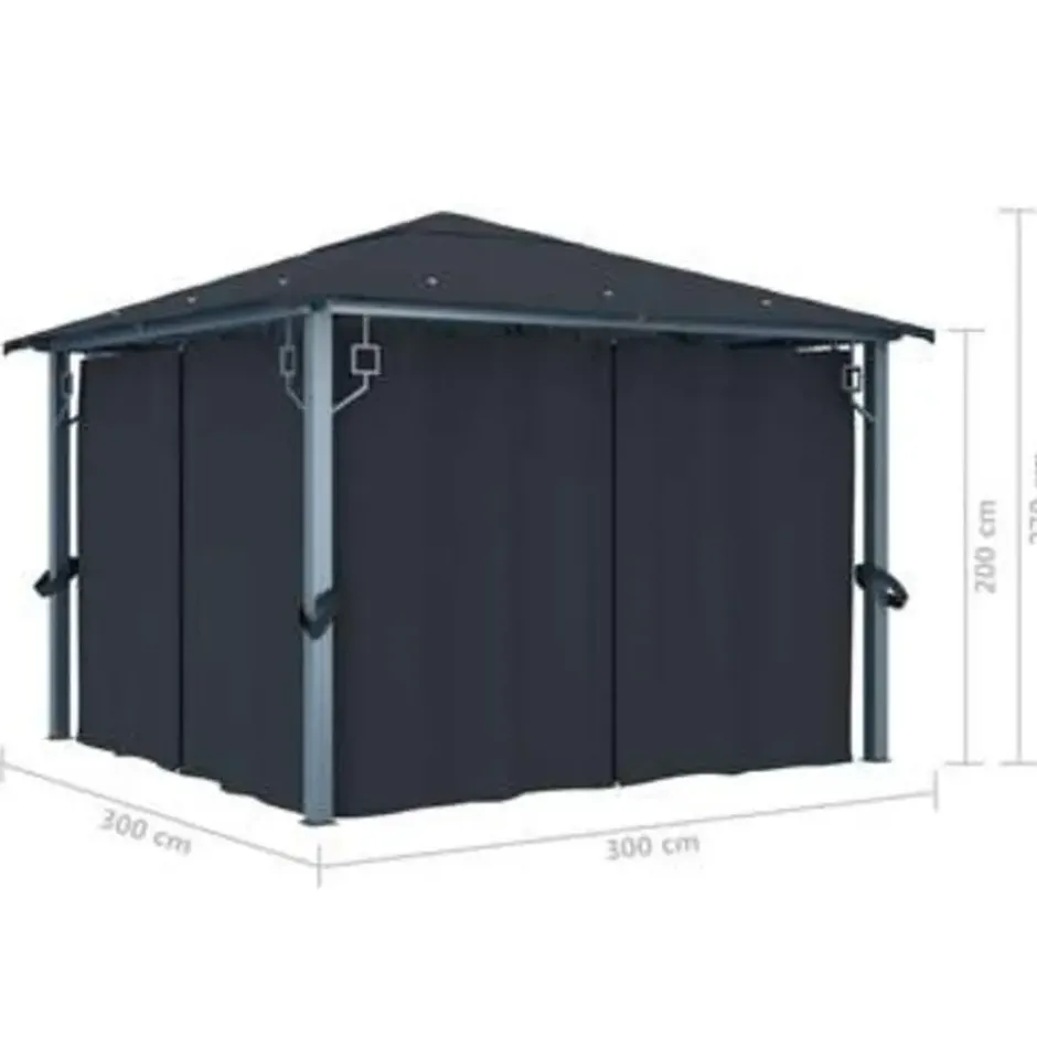 VIDAXL Prieel met gordijn 300x300 cm aluminium antraciet
