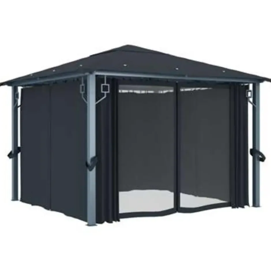 VIDAXL Prieel met gordijn 300x300 cm aluminium antraciet