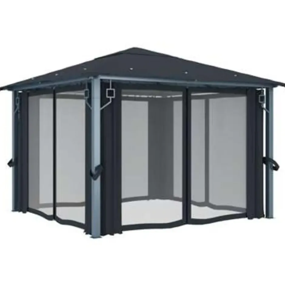 VIDAXL Prieel met gordijn 300x300 cm aluminium antraciet