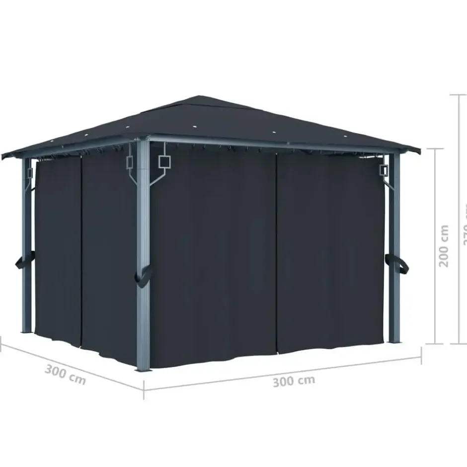 VIDAXL Prieel met gordijn 300x300 cm aluminium antraciet