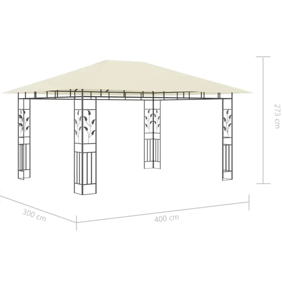 vidaXL - Prieel Met Lichtslinger - Crème - Stof - 4 x 3 x 2.73 m