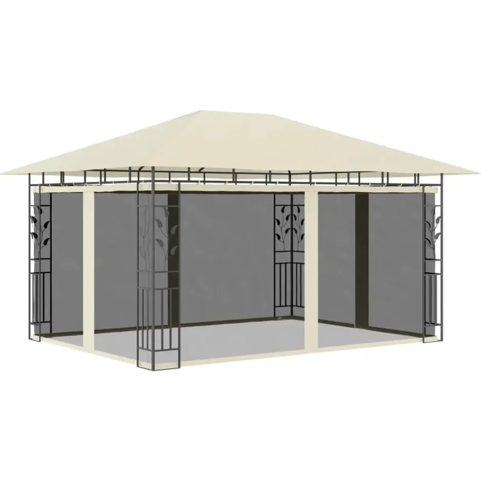vidaXL - Prieel Met Lichtslinger - Crème - Stof - 4 x 3 x 2.73 m