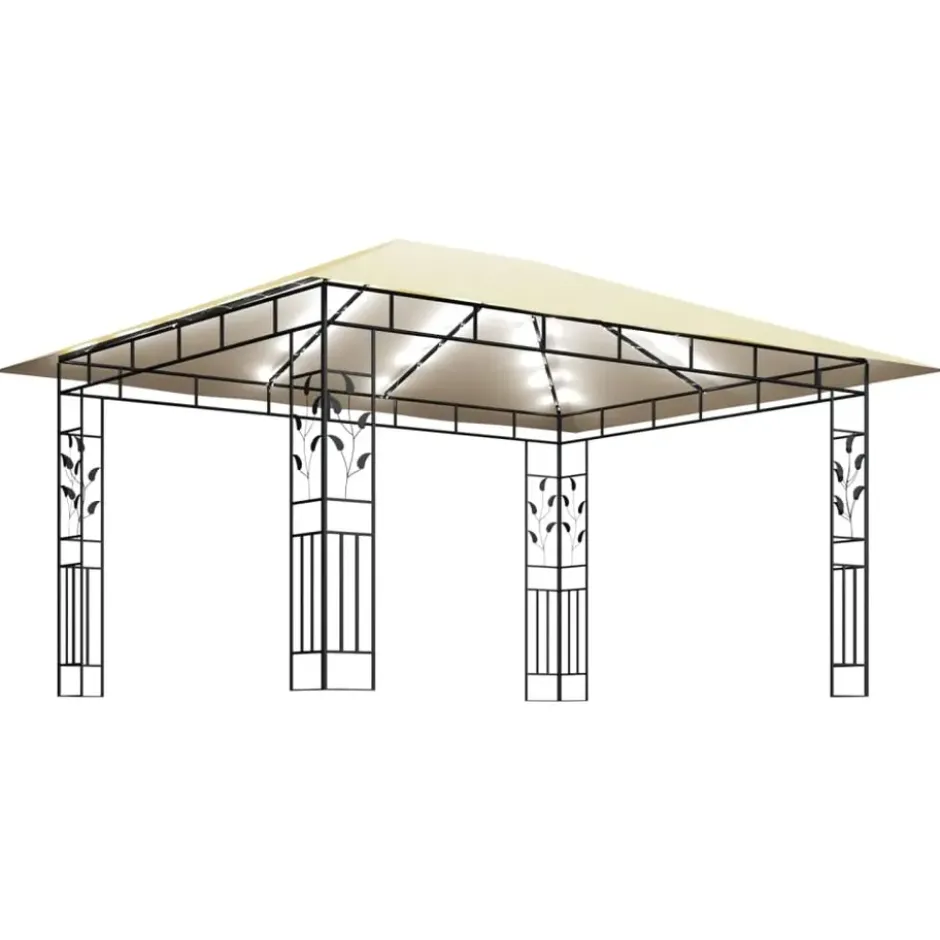 vidaXL - Prieel Met Lichtslinger - Crème - Stof - 4 x 3 x 2.73 m