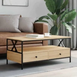 vidaXL - Rechthoekige Salontafel met 2 lades - Sonoma eiken - Hout - 100x51 cm