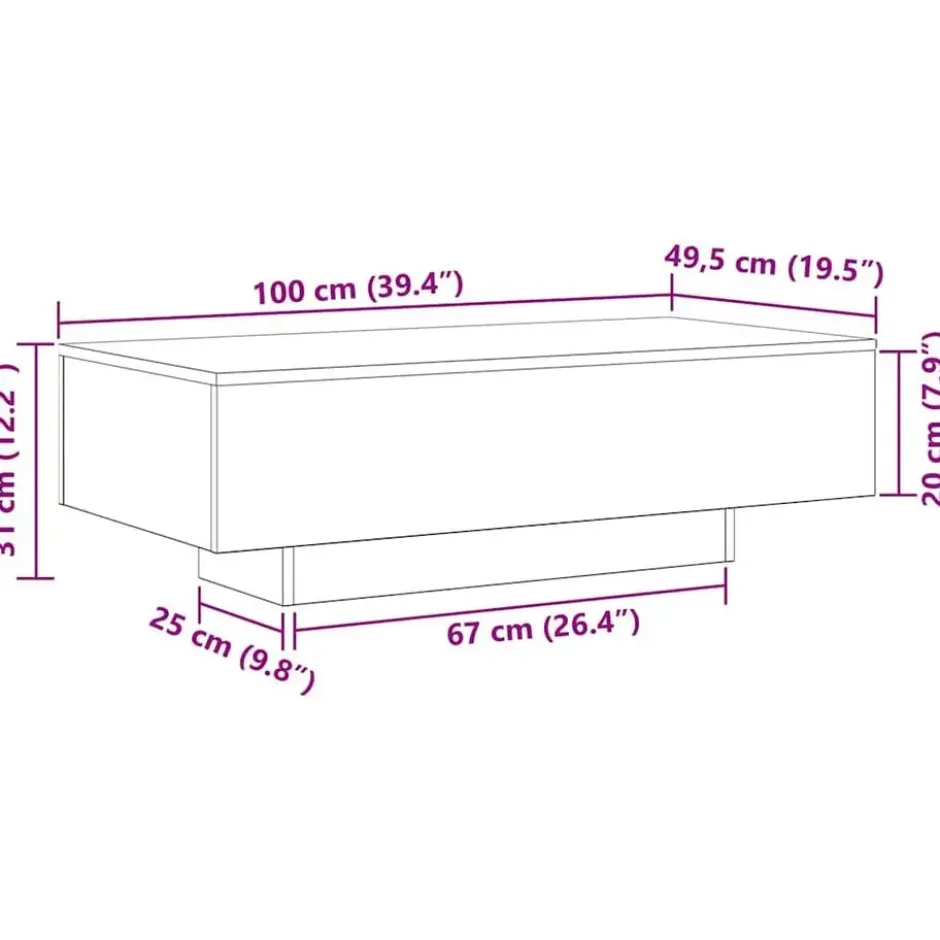 vidaXL - Rechthoekige Salontafel - Zwart eiken - Bewerkt hout - 100x49.5x31 cm