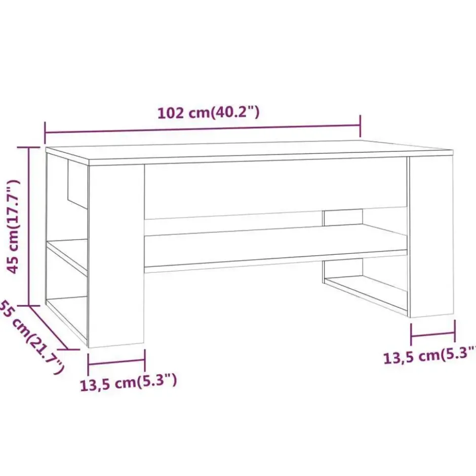 vidaXL - Rechthoekige Salontafel met schap - Sonoma eiken - Hout - 102x55 cm